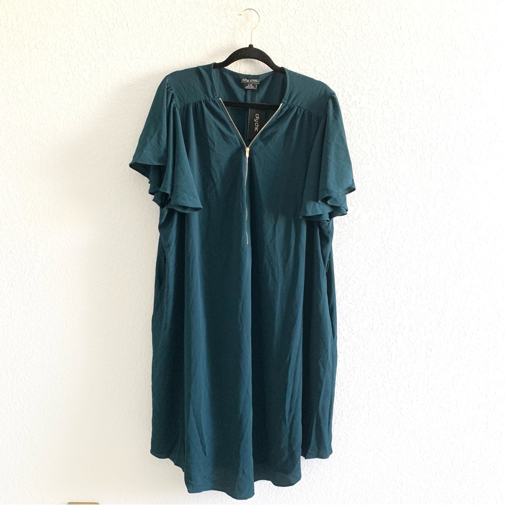 NEW City Chic Dress Sweet Fling Green TShirt Mini Dress XL 22 Flutter Sleeves